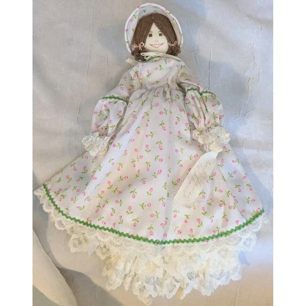 70s Cloth Doll Handmade Yarn Hair Embroidered Rag Country Signed Cottagecore 13